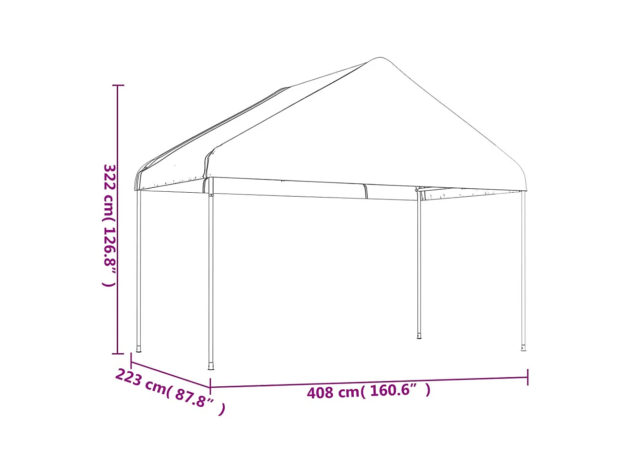 Cenador con techo polietileno blanco 15,61x4,08x3,22 m