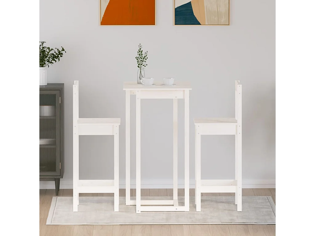 3-delige barset Wit Massief grenenhout