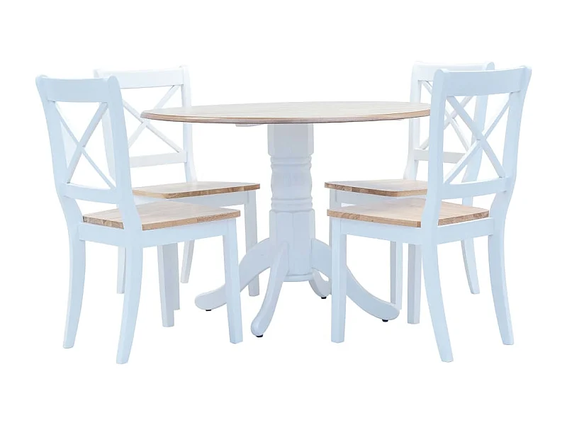 Set da pranzo 5 pezzi Rubberwood bianco e marrone
