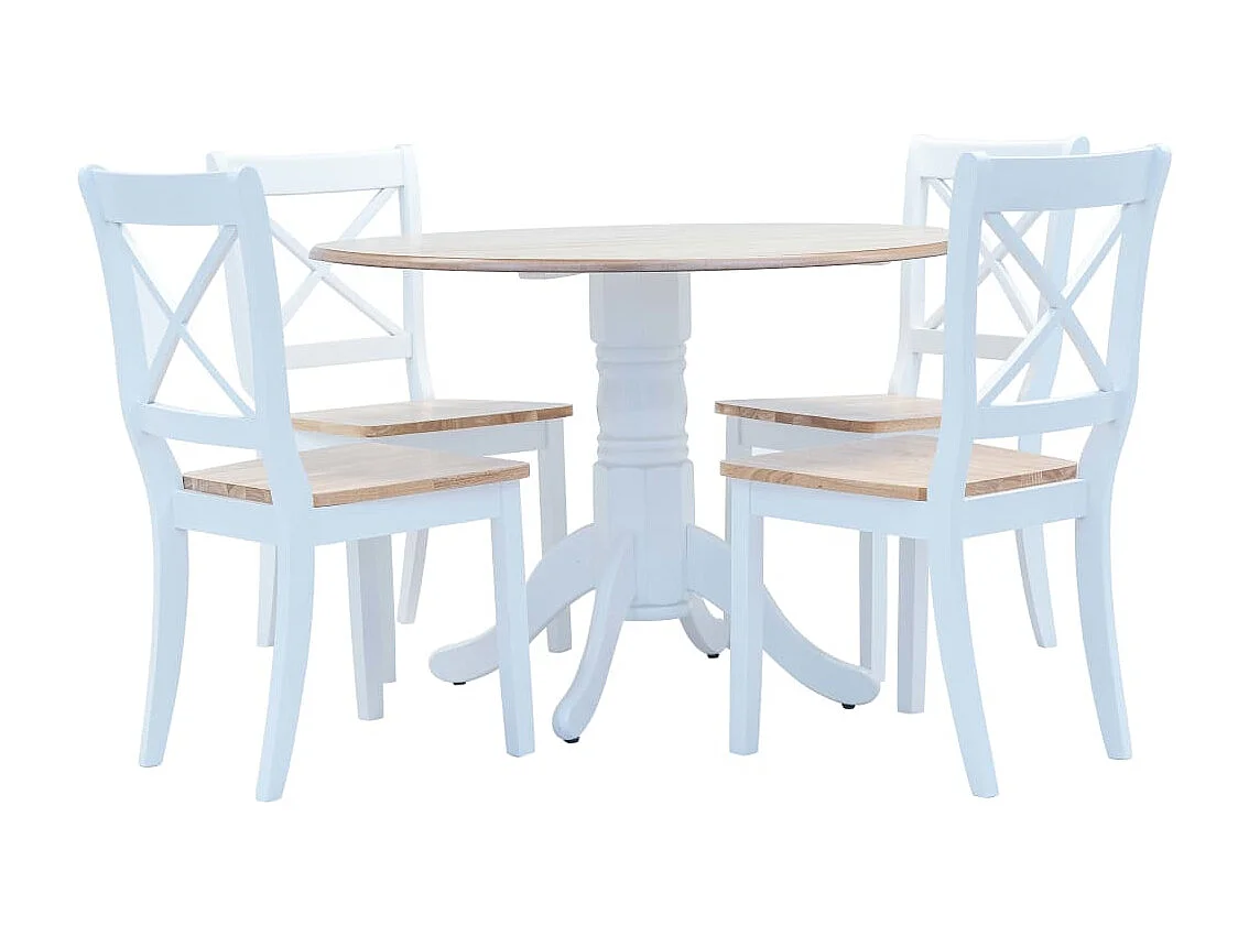 Conjunto de jantar de 5 peças Rubberwood branco e castanho