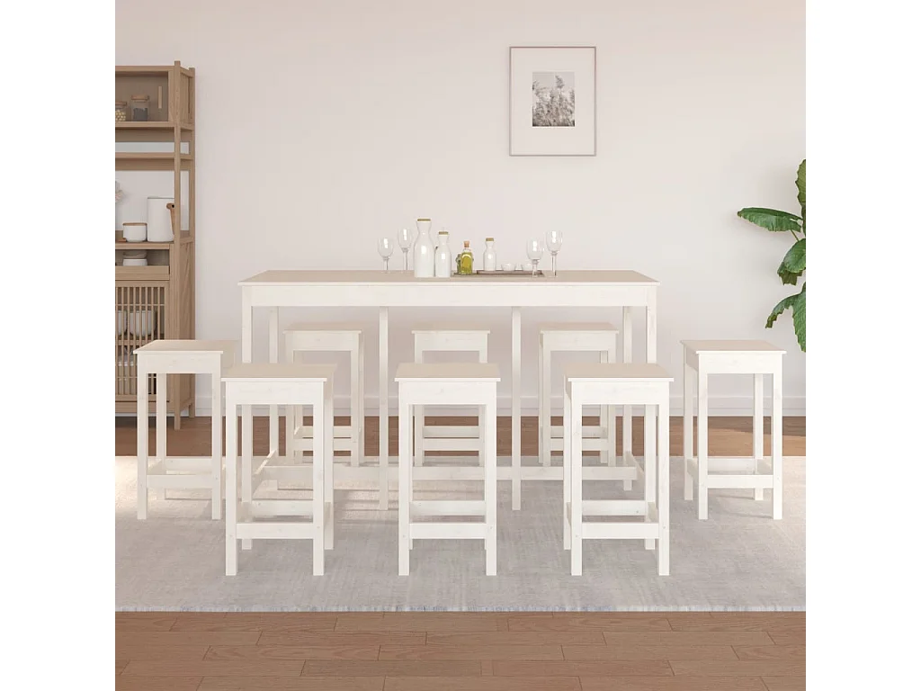 Ensemble de bar 9 pcs Blanc Bois de pin massif