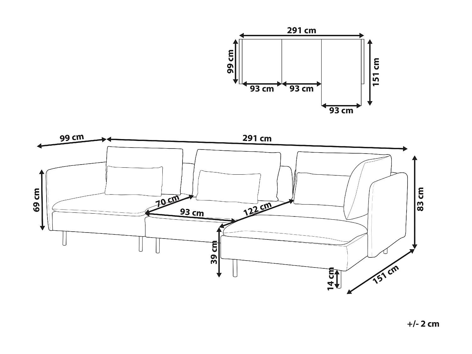 Modul Ecksofa EGERIS Stoff Hellgrau 3-Sitzer linksseitig