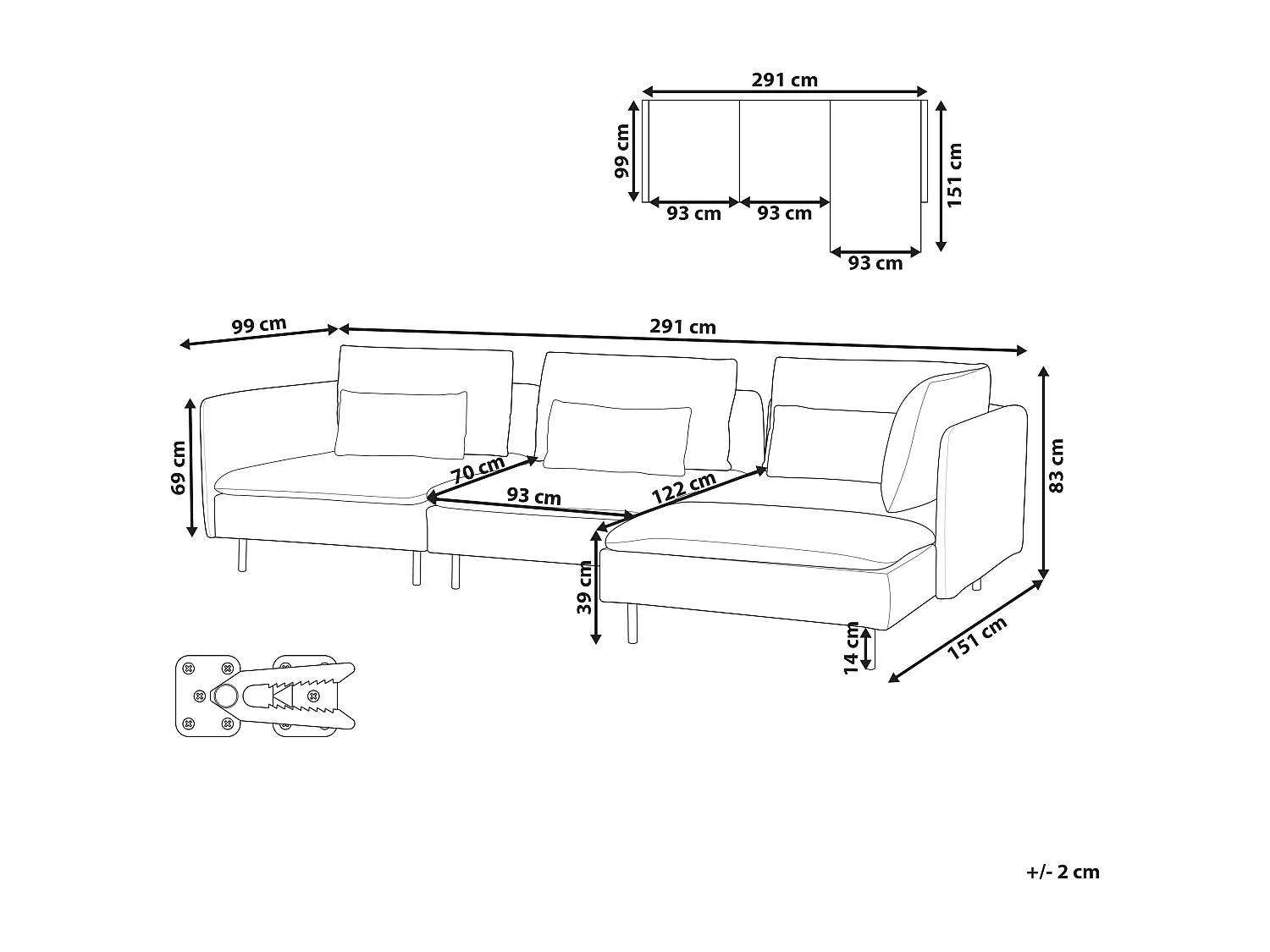 Canapé d'angle modulable 3 places EGERIS Tissu Beige clair Côté droite