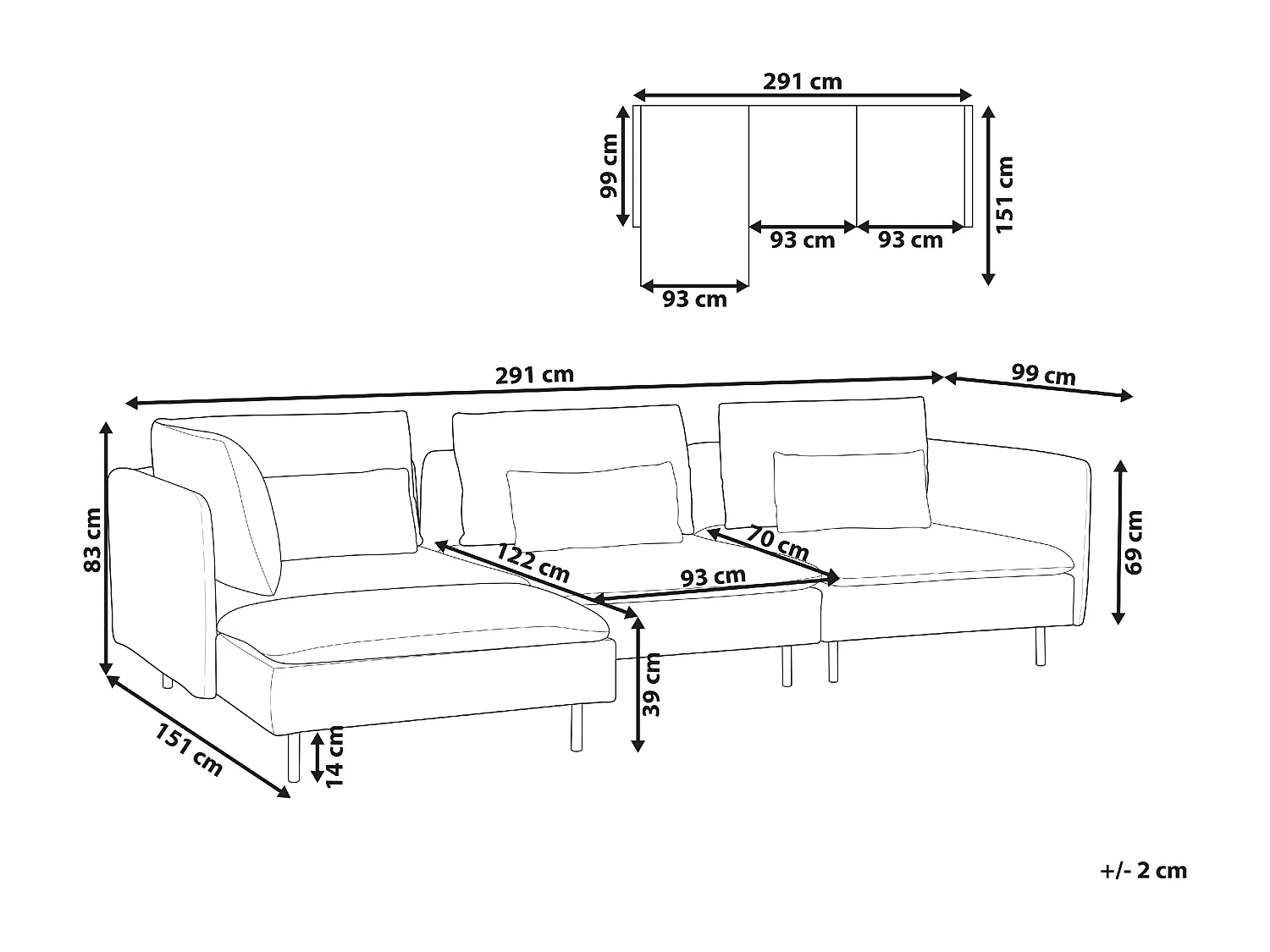 3-Sitzer Ecksofa L-Form Stoff grau modular mit Chaiselongue rechts Kissen Egeris