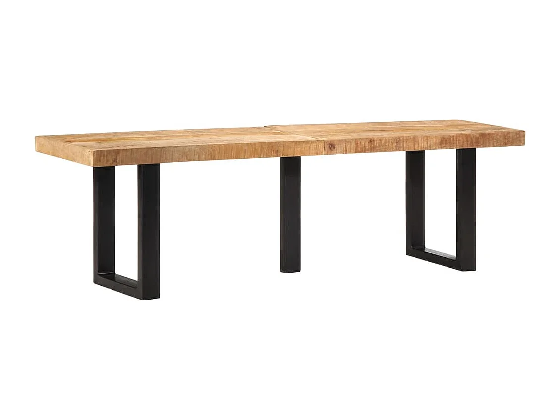 Panca 160 cm in legno massello di mango grezzo e acciaio