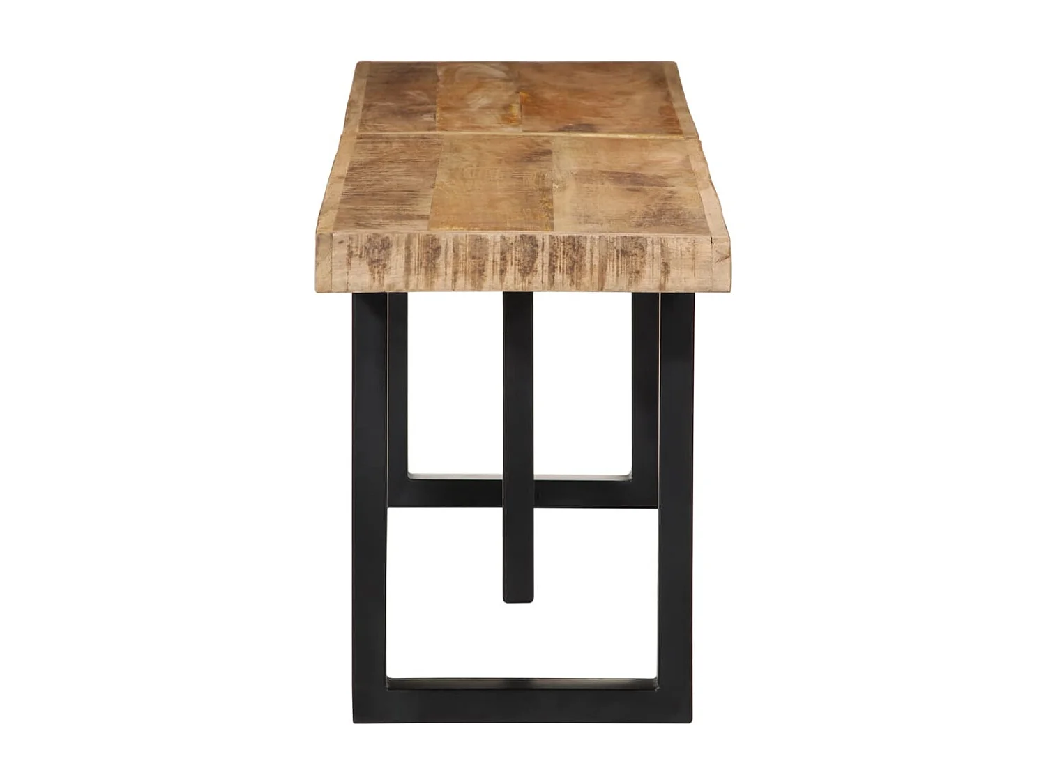 Panca 160 cm in legno massello di mango grezzo e acciaio