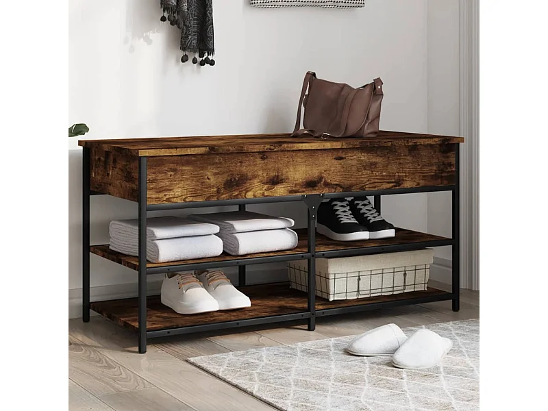 Banco zapatero roble ahumado 100x42,5x50 cm madera contrachapada