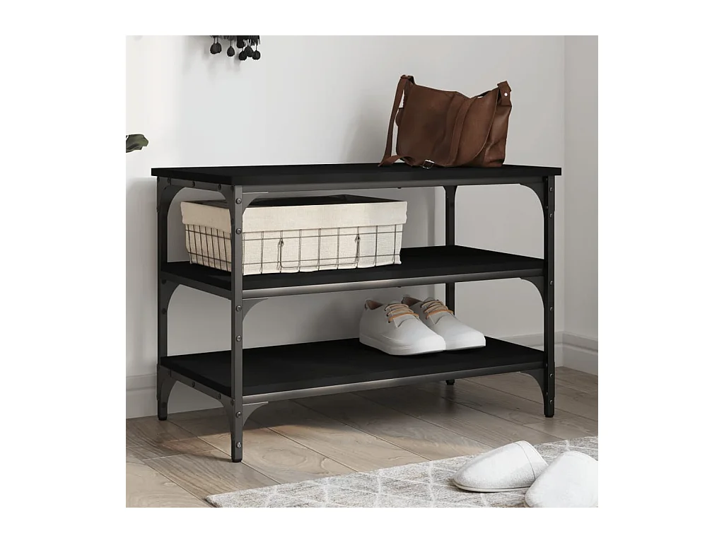 Schwarze Schuhbank 70x38,5x49 cm aus Holzwerkstoff