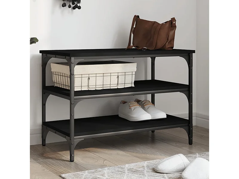 Banco de sapatos preto 70x38,5x49 cm madeira trabalhada