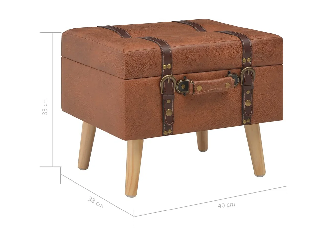 Taburete con almacenaje 40 cm de piel sintética marrón claro