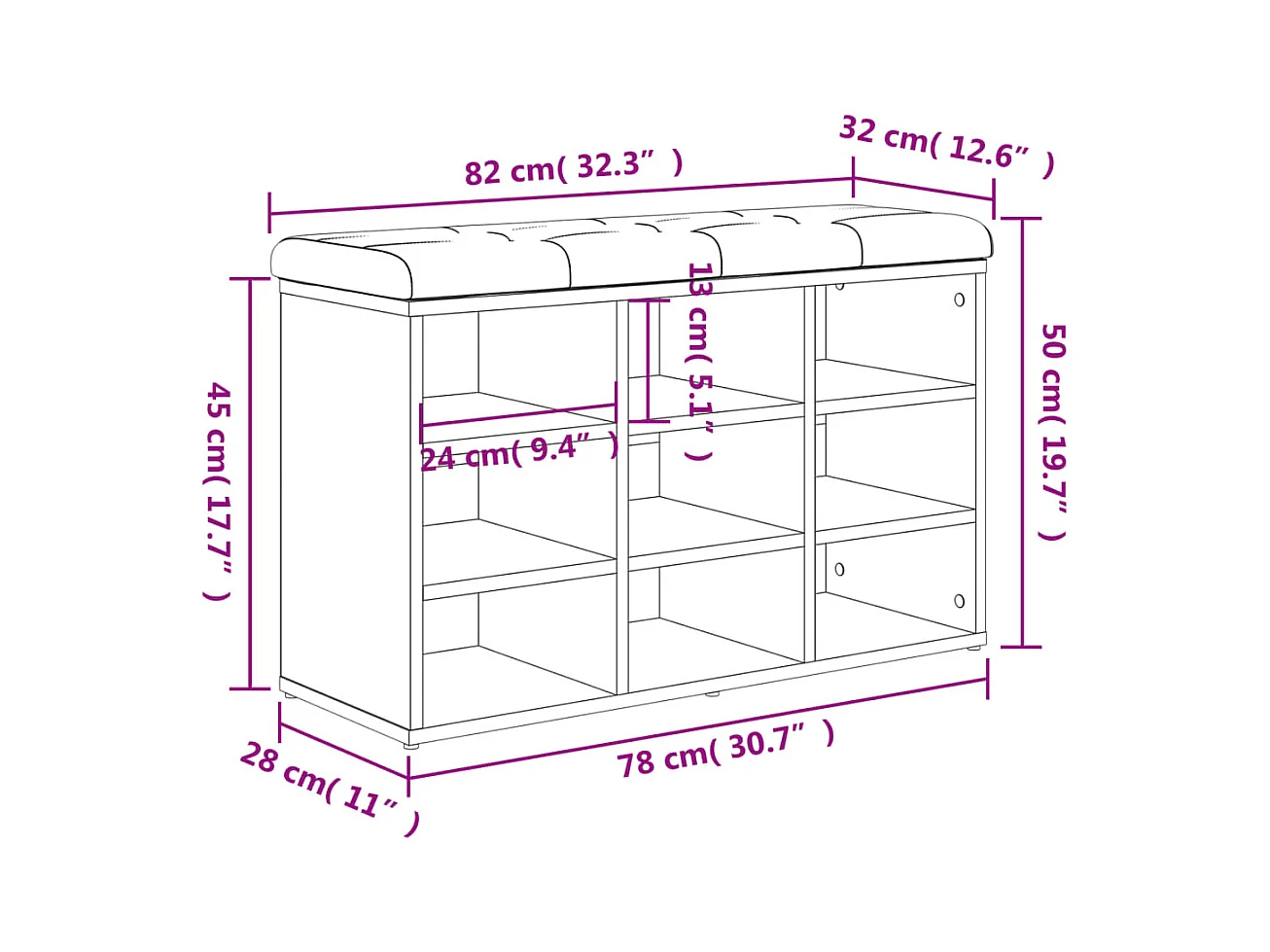 Sonoma eiken schoenenbank 82x32x50 cm samengesteld hout