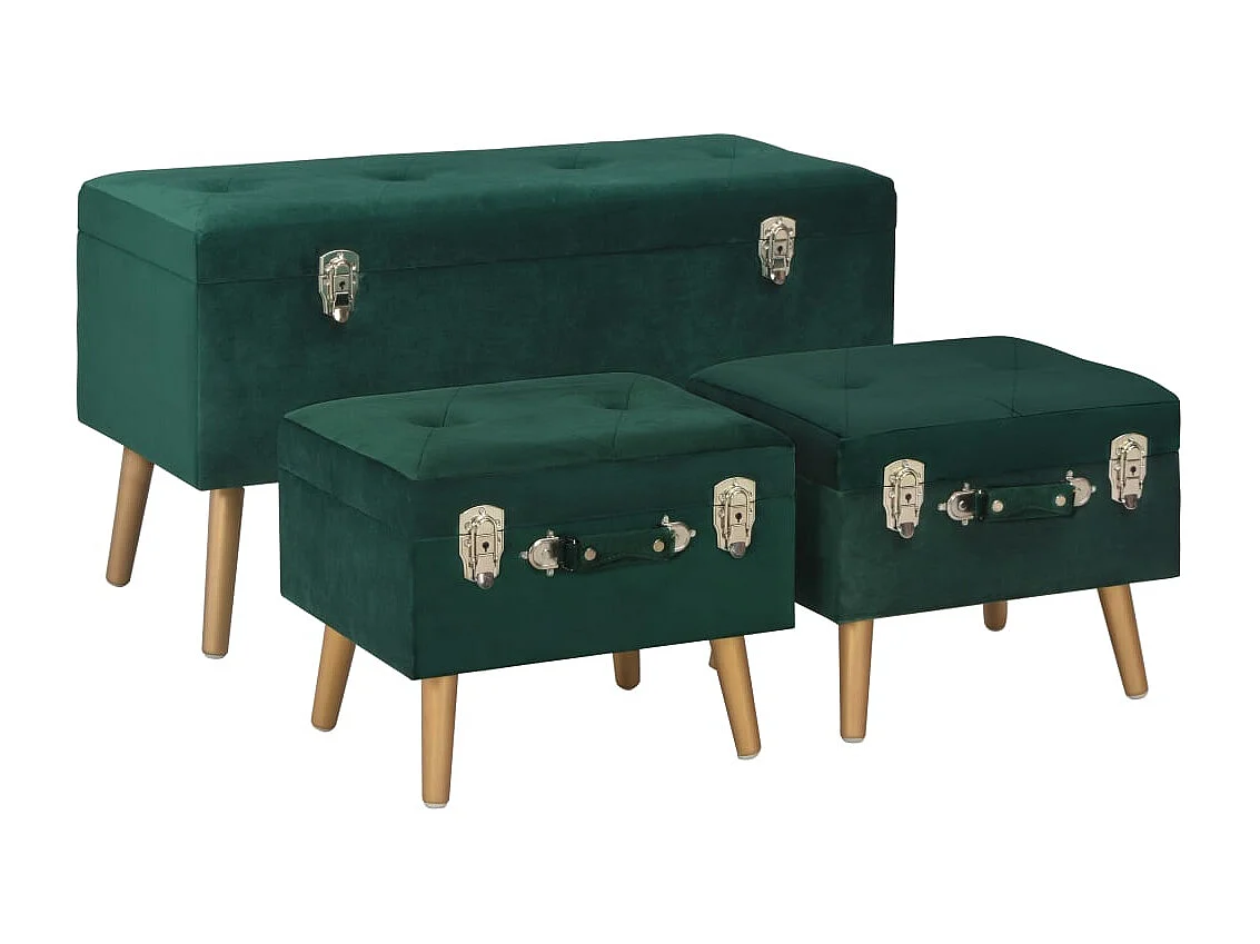 Aufbewahrungshocker 3er-Set Samtgrün