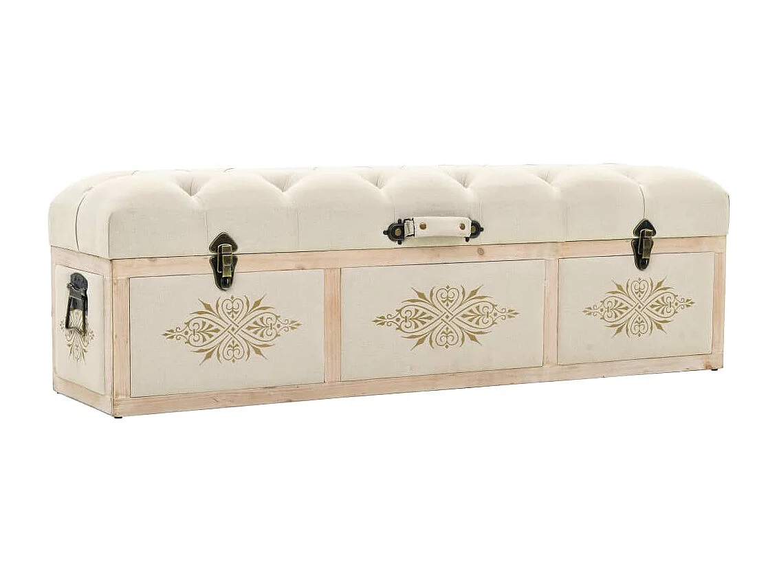 Banc de rangement 110 cm Crème Bois de sapin massif et tissu