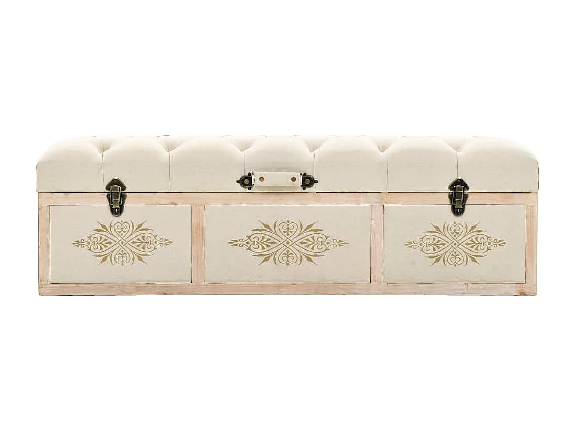 Banc de rangement 110 cm Crème Bois de sapin massif et tissu