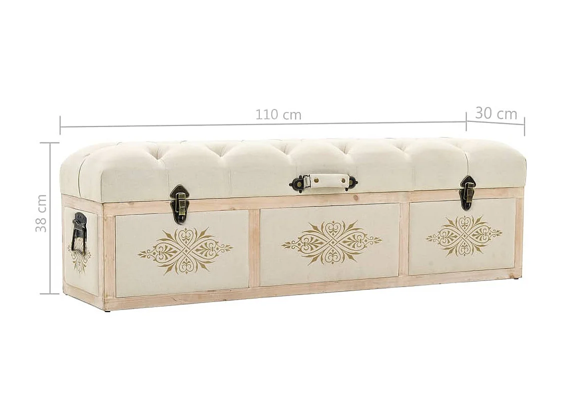 Banc de rangement 110 cm Crème Bois de sapin massif et tissu