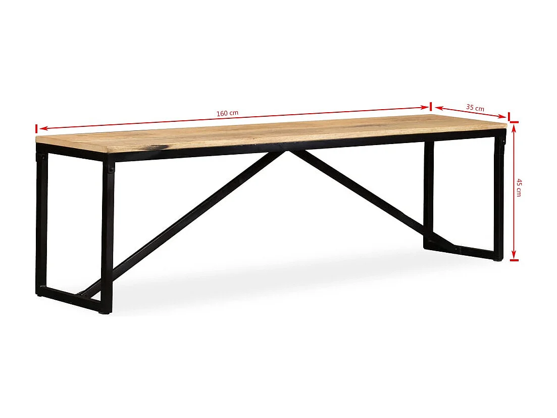 Banc Bois de manguier massif 160x35x45 cm