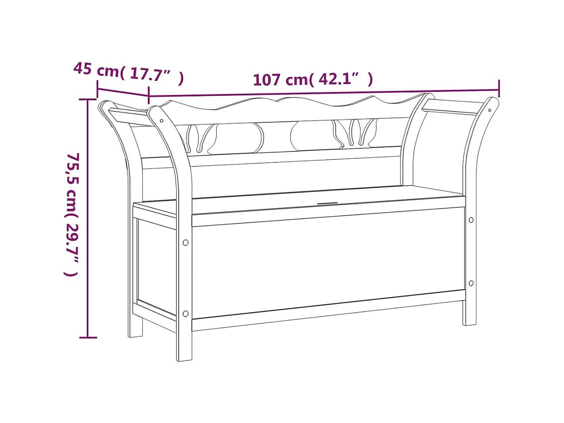 Grijze bank 107x45x75,5 cm Massief dennenhout