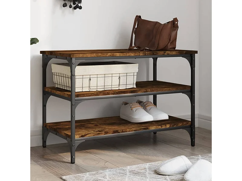 Banco zapatero roble ahumado 70x38,5x49 cm madera contrachapada