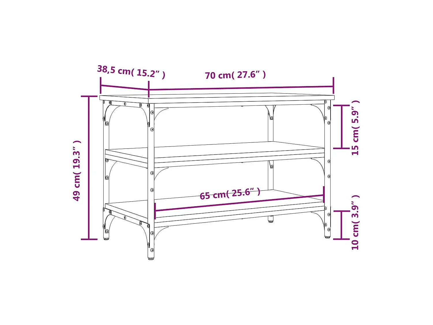 Gerookt eiken schoenenbank 70x38,5x49 cm samengesteld hout
