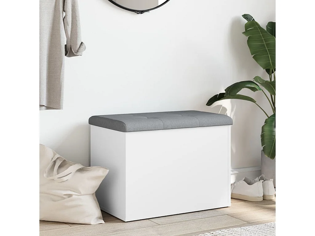 Banco de arrumação branco 62x42x45 cm madeira trabalhada