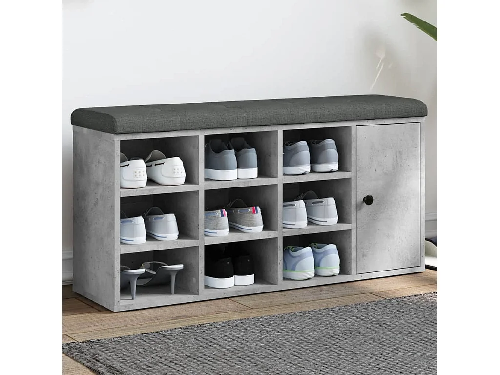 Panca per scarpe grigio cemento 102x32x50 cm in multistrato