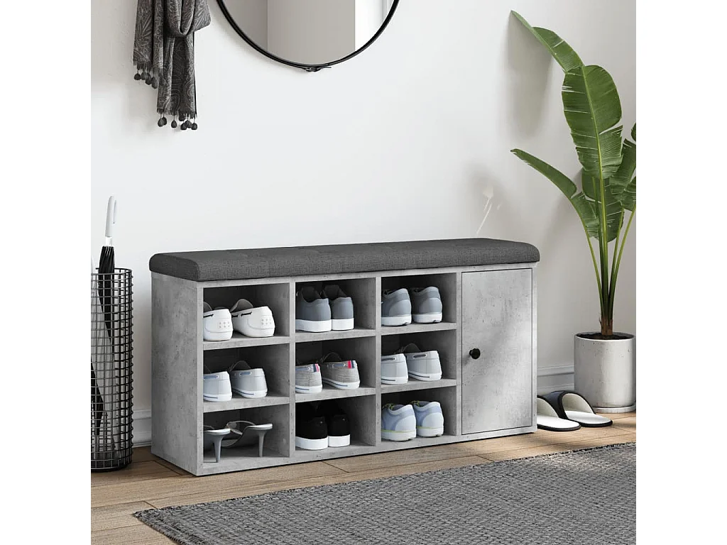 Banc à chaussures gris béton 102x32x50 cm bois d'ingénierie