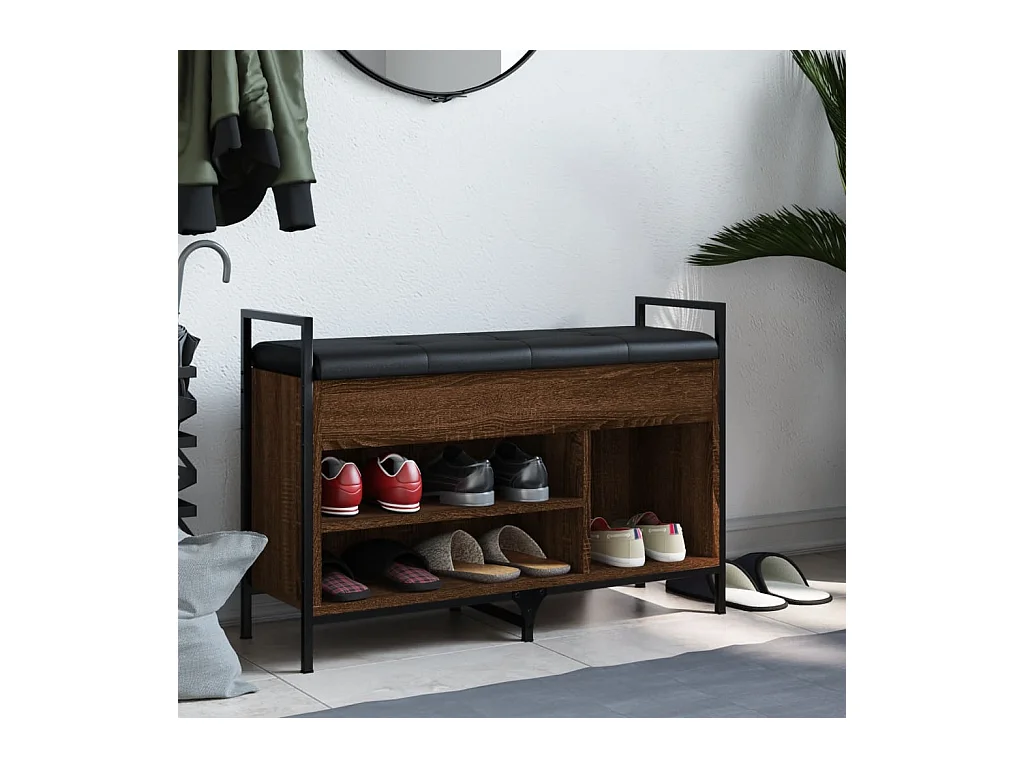 Banc à chaussures chêne marron 85,5x32x57,5cm bois d'ingénierie