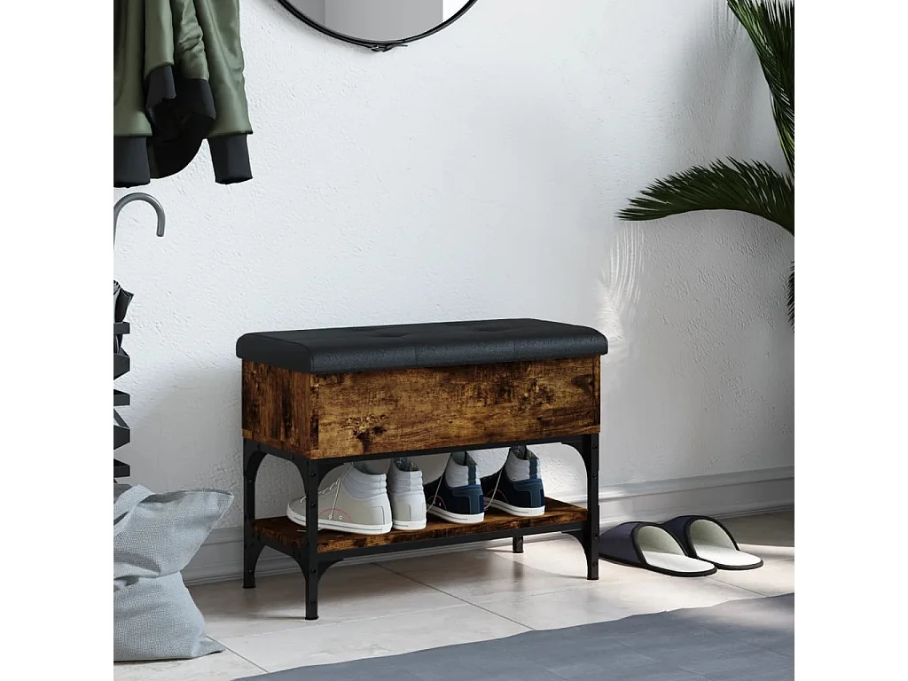 Schuhbank aus geräucherter Eiche, 62 x 32 x 45 cm, Holzwerkstoff