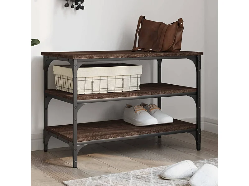 Banco zapatero roble marrón 70x38,5x49 cm madera contrachapada