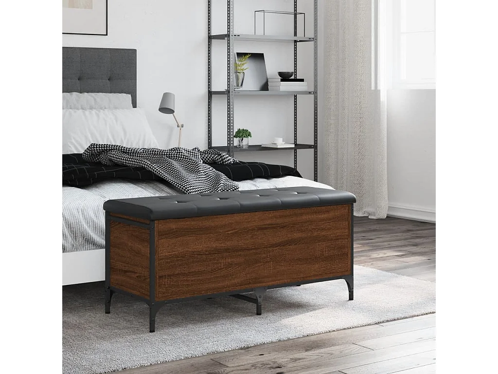 Panca portaoggetti in rovere marrone 102x42x45 cm in derivati del legno