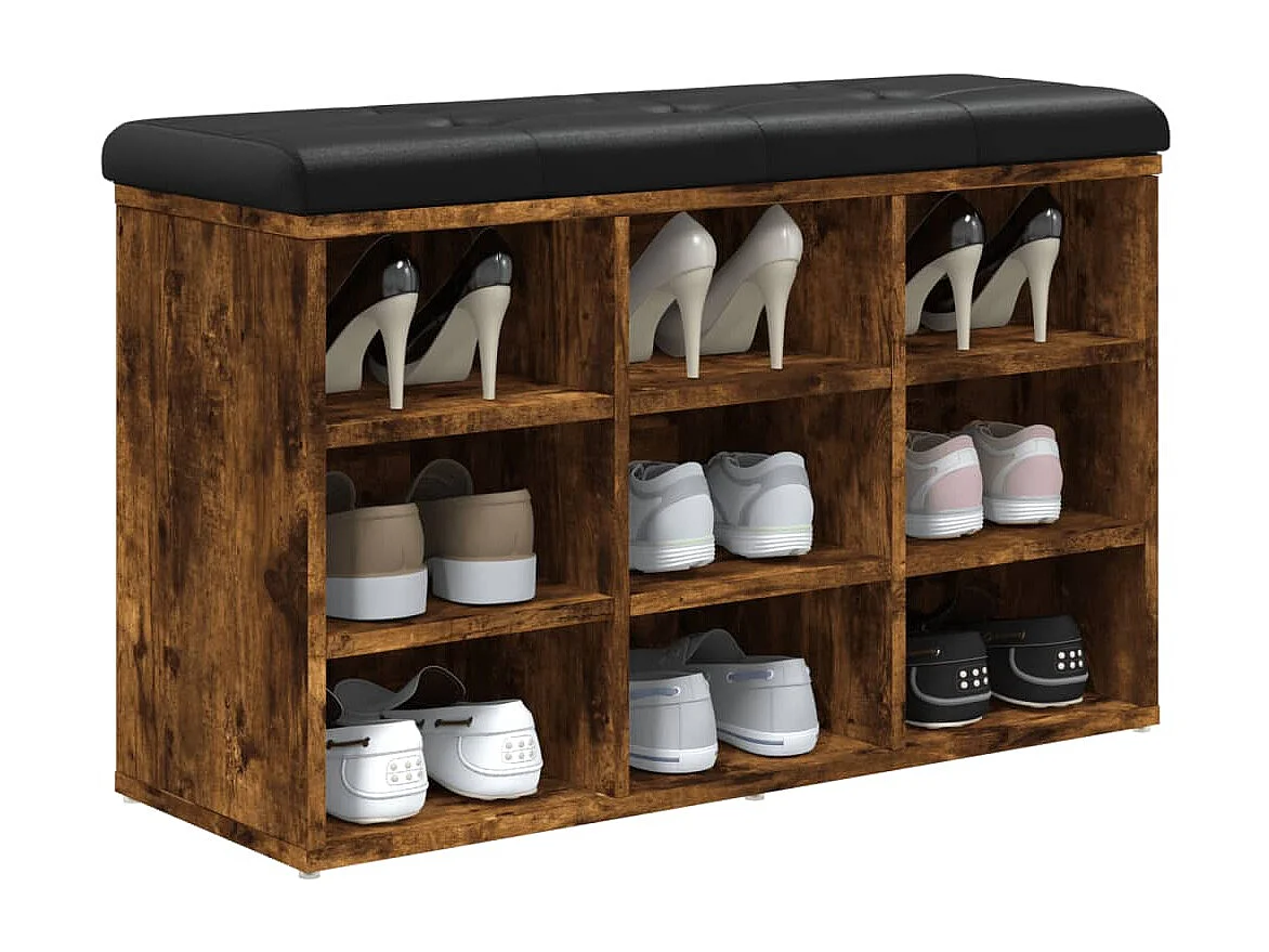 Banc à chaussures chêne fumé 82x32x50 cm bois d'ingénierie