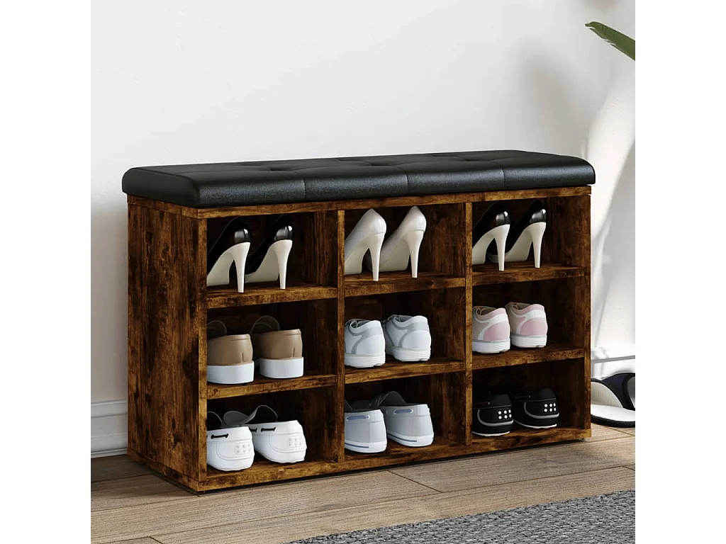 Panca per scarpe in rovere affumicato 82x32x50 cm in derivati del legno