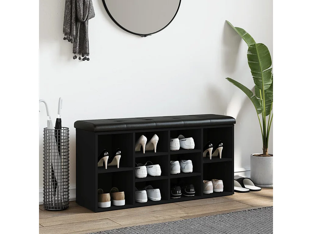 Banc à chaussures noir 102x32x50 cm bois d'ingénierie