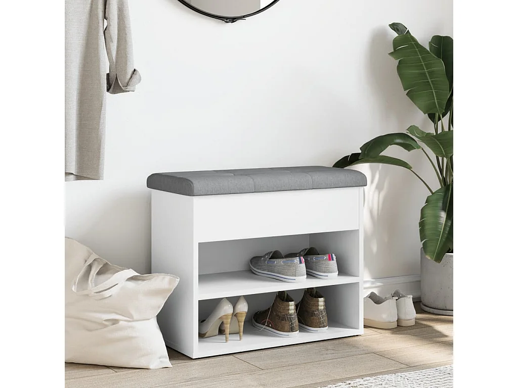 Banc à chaussures blanc 62x32x50 cm bois d'ingénierie