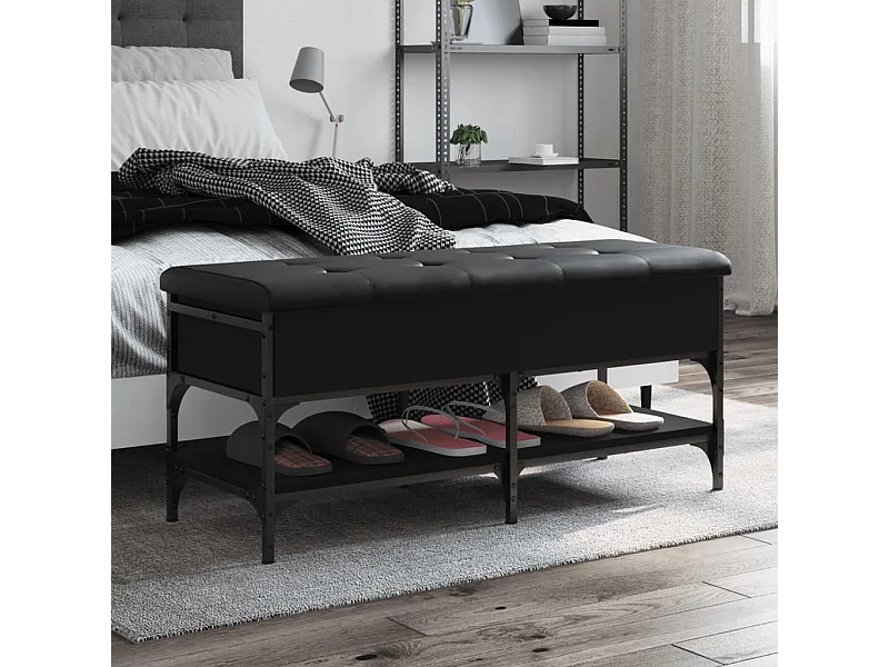 Banco de sapatos preto 102x42x45 cm madeira trabalhada