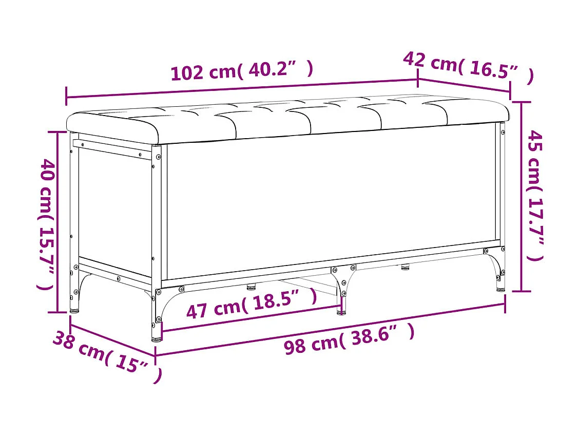 Banco de almacenaje negro 102x42x45 cm de madera contrachapada