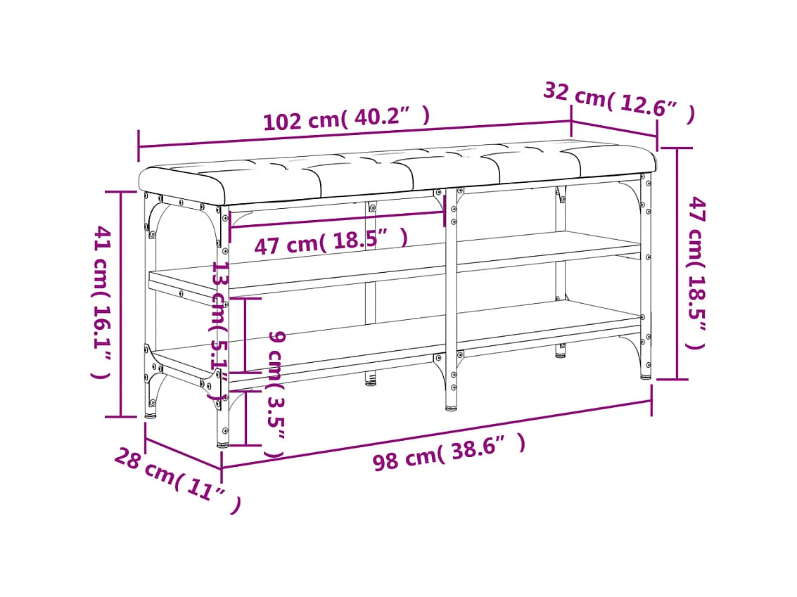 Panca per scarpe in rovere affumicato 102x32x47 cm in derivati del legno