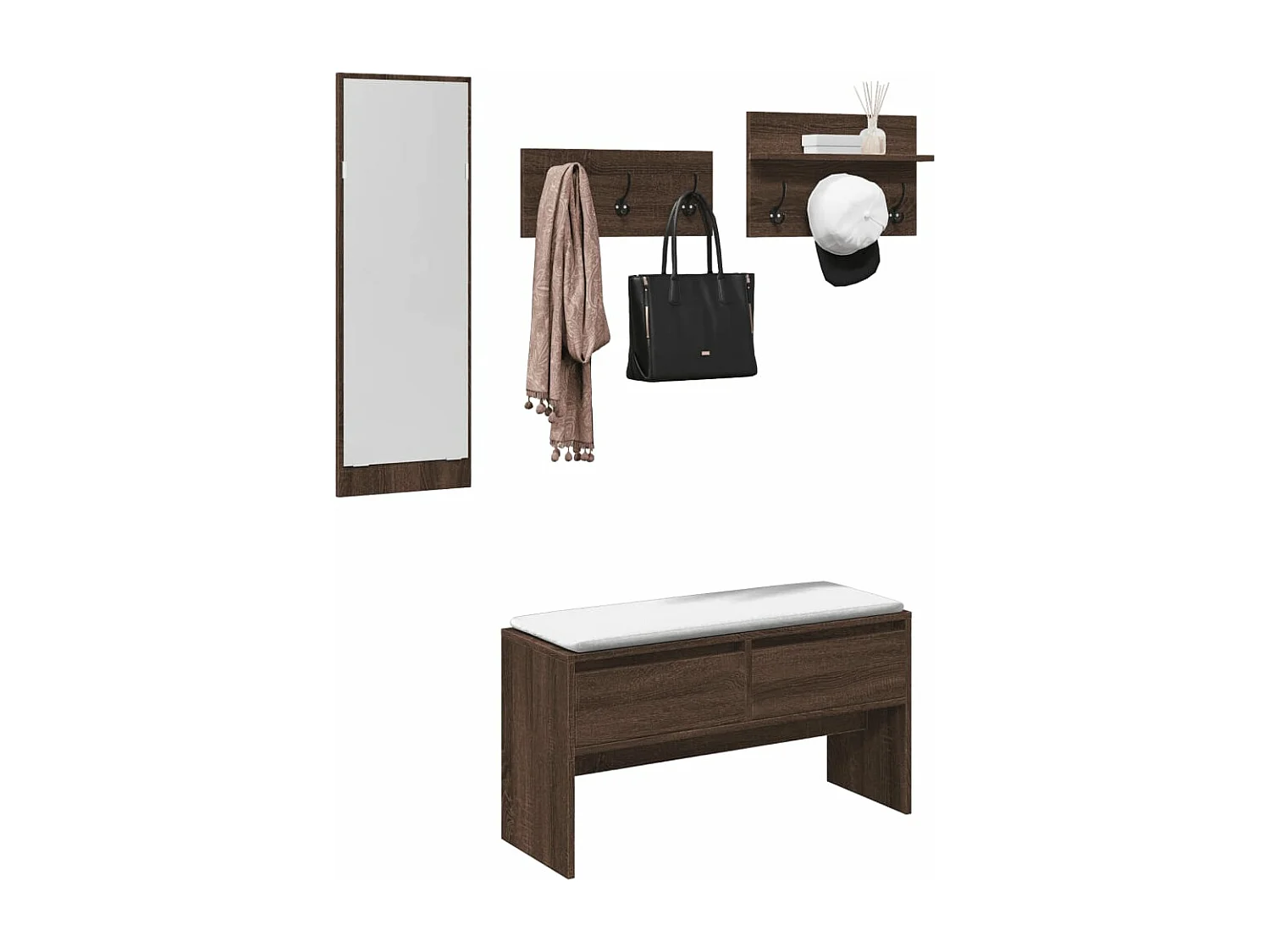 Set di mobili da ingresso da 4 pezzi in quercia marrone