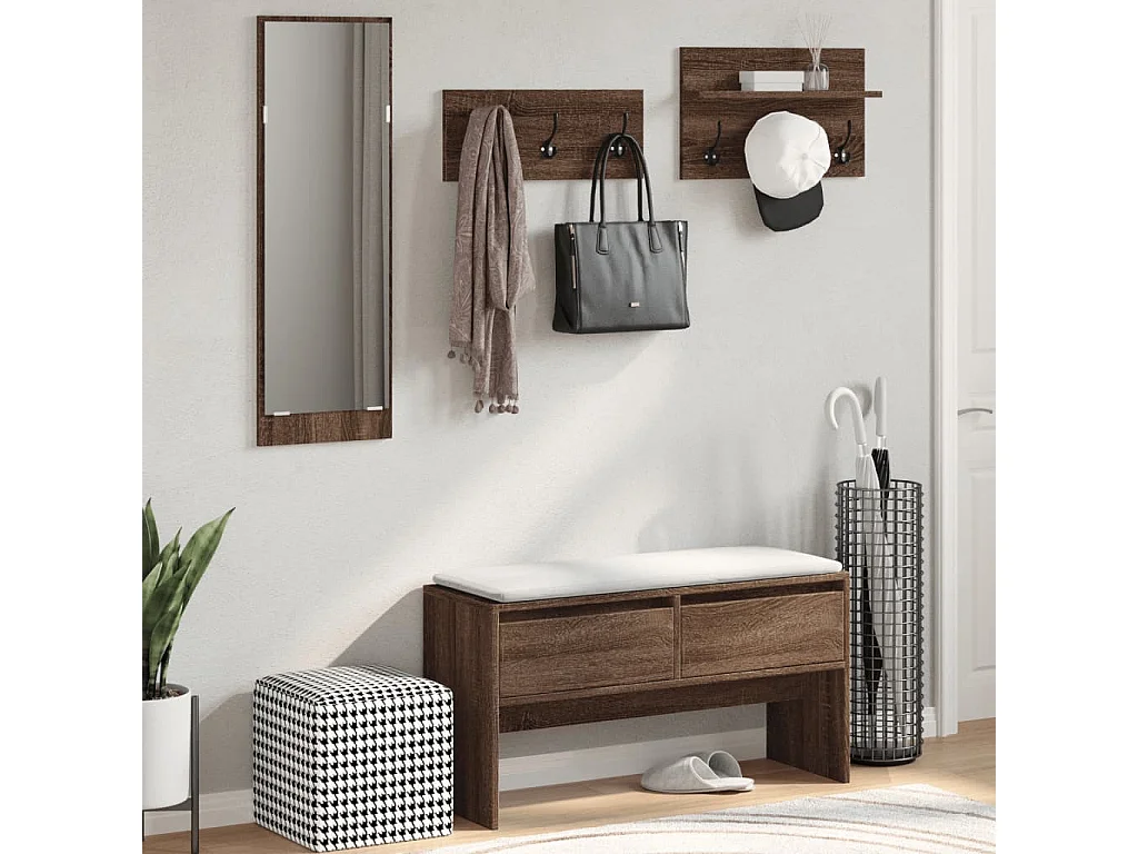 Set di mobili da ingresso da 4 pezzi in quercia marrone