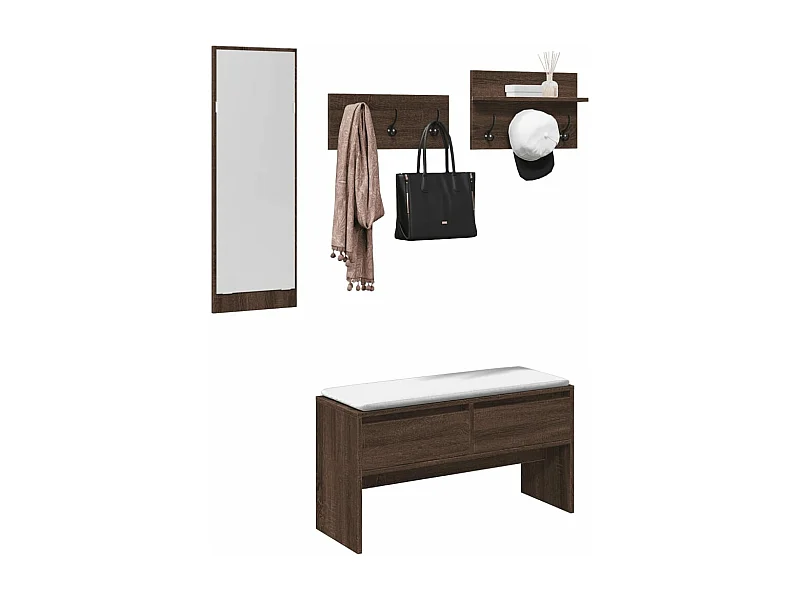 Set di mobili da ingresso da 4 pezzi in quercia marrone