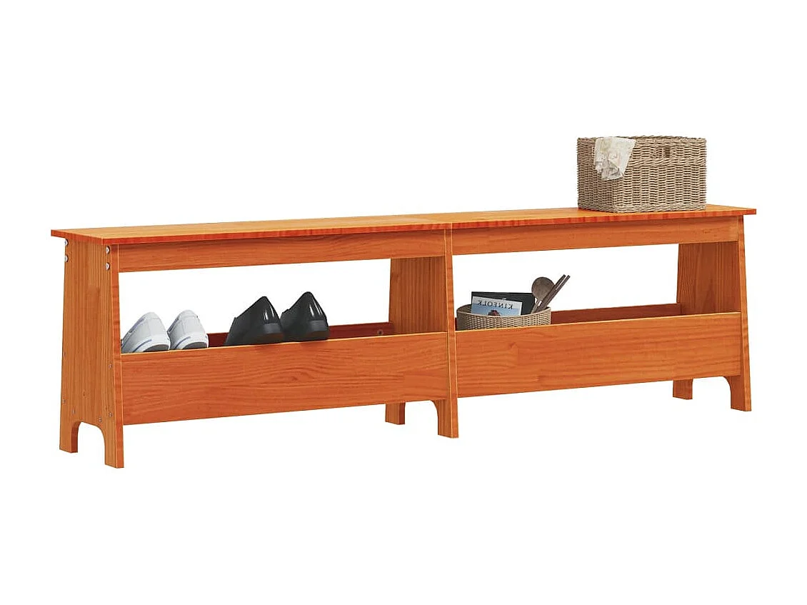 Eingangsbank aus braunem Wachs, 160 x 28 x 45 cm, massives Kiefernholz