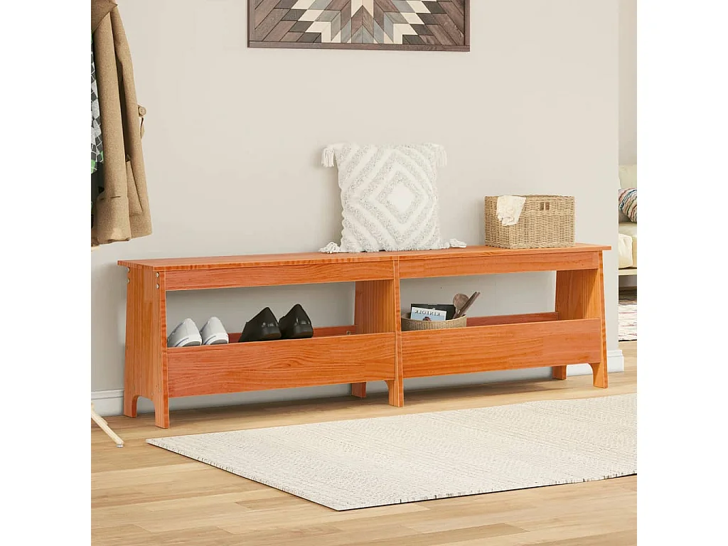 Eingangsbank aus braunem Wachs, 160 x 28 x 45 cm, massives Kiefernholz