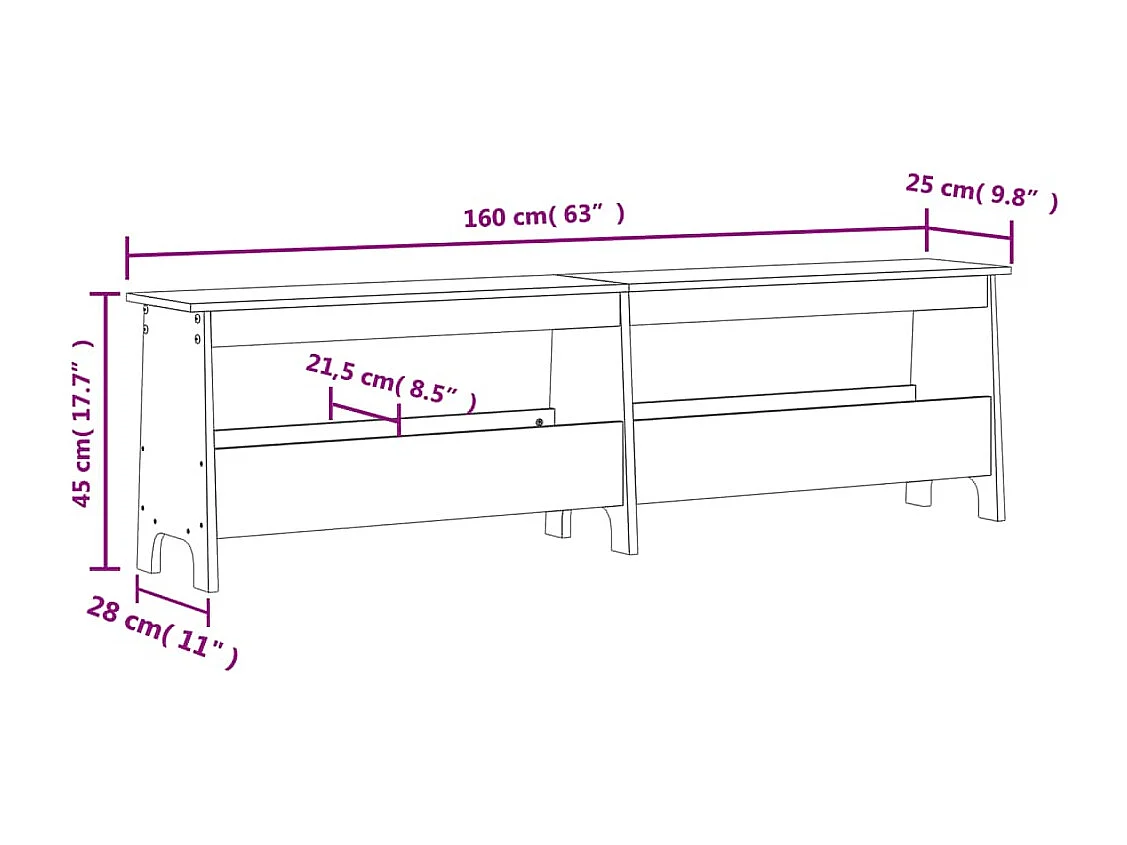 Eingangsbank aus braunem Wachs, 160 x 28 x 45 cm, massives Kiefernholz