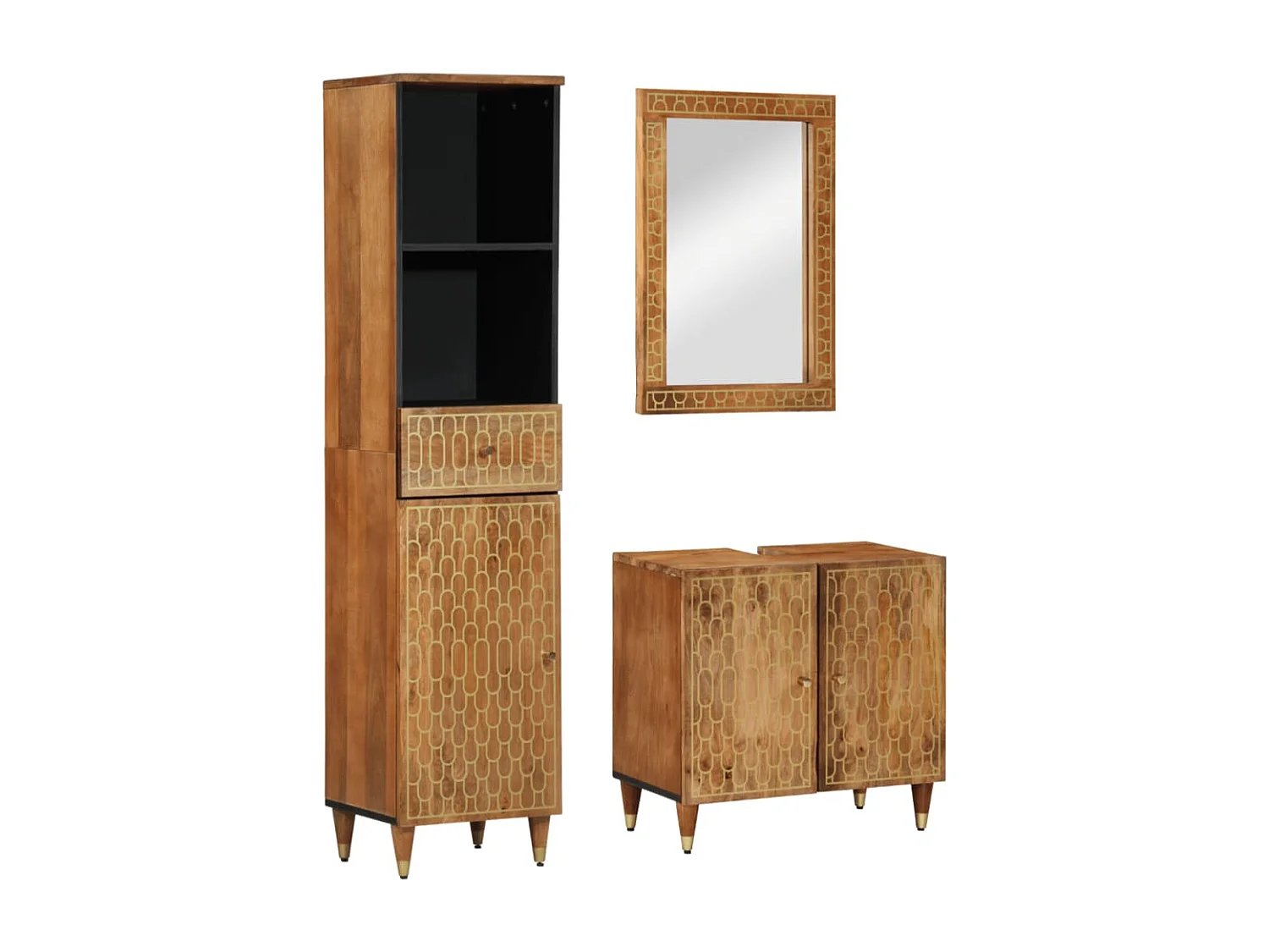 Set di mobili da bagno da 3 pezzi in legno massello di mango