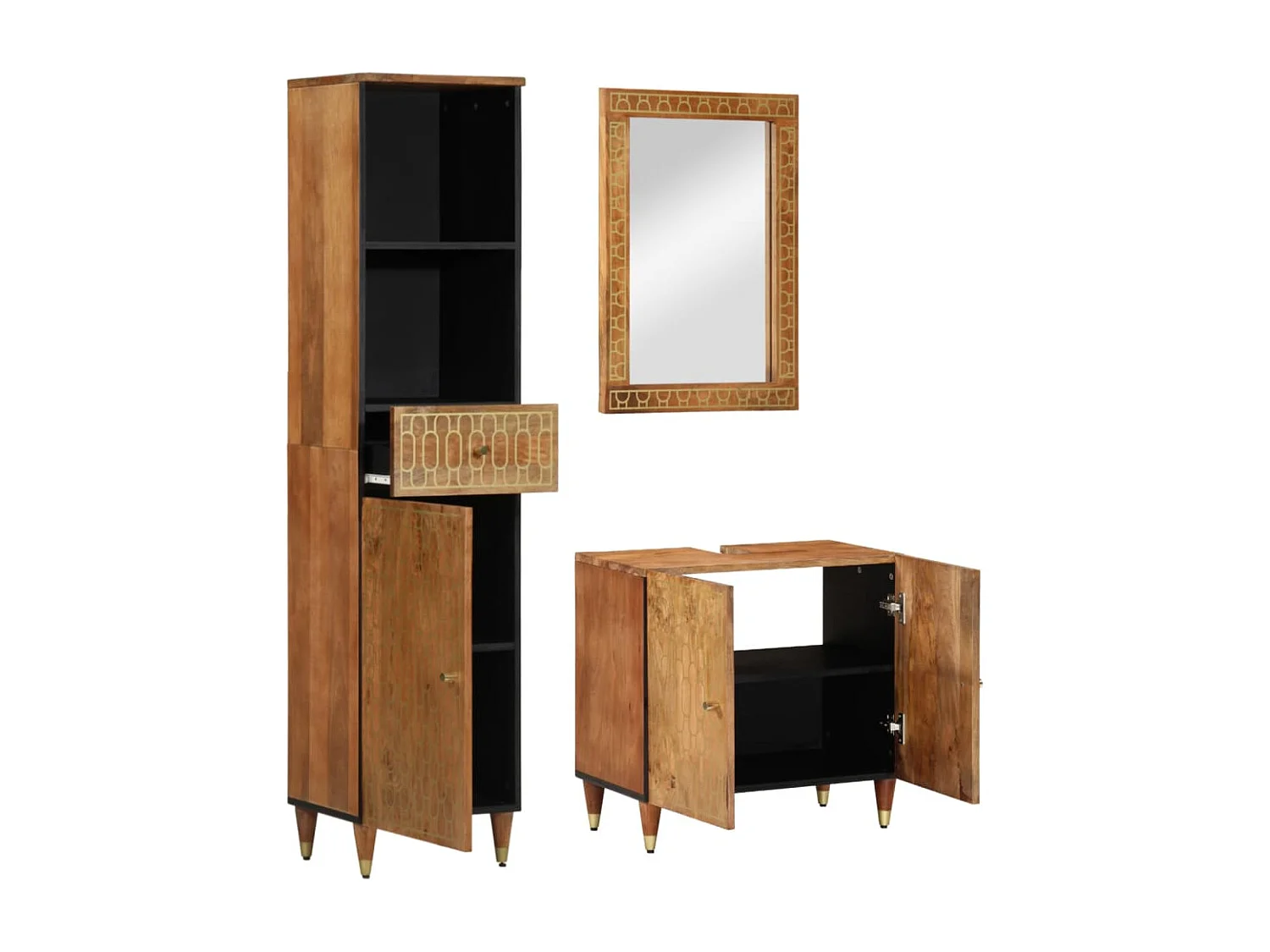 Set di mobili da bagno da 3 pezzi in legno massello di mango