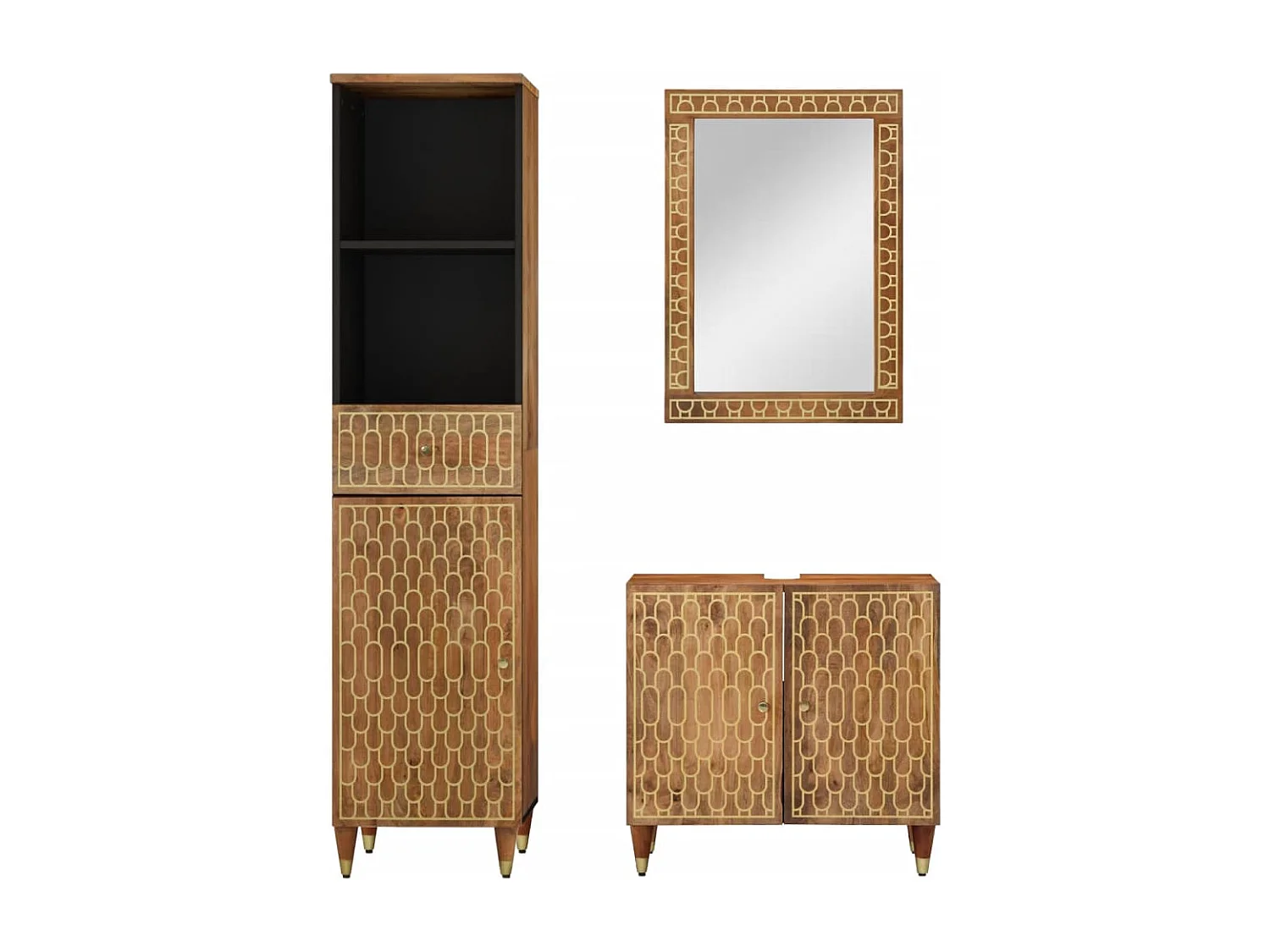 Set di mobili da bagno da 3 pezzi in legno massello di mango