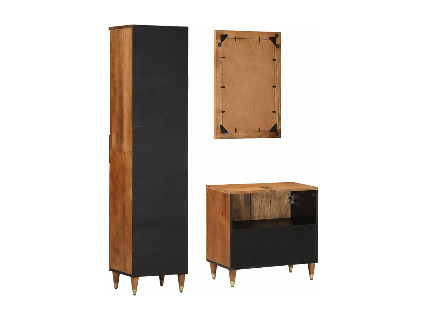 Set di mobili da bagno da 3 pezzi in legno massello di mango