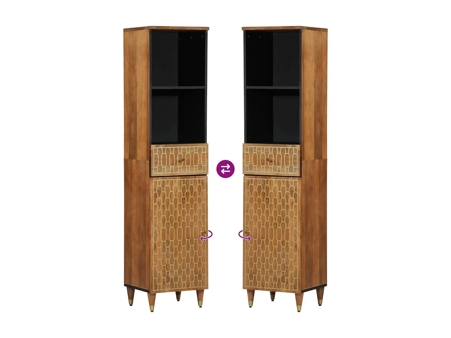 Set di mobili da bagno da 3 pezzi in legno massello di mango