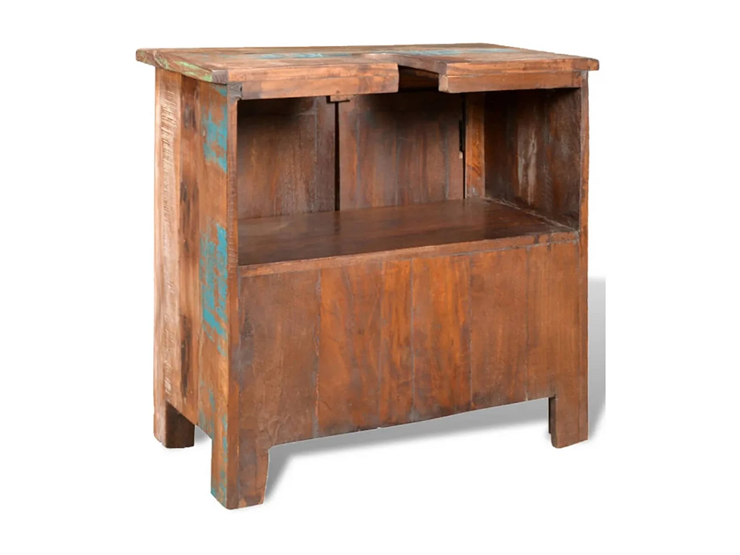 Conjunto de tocador y espejo de madera maciza reciclada