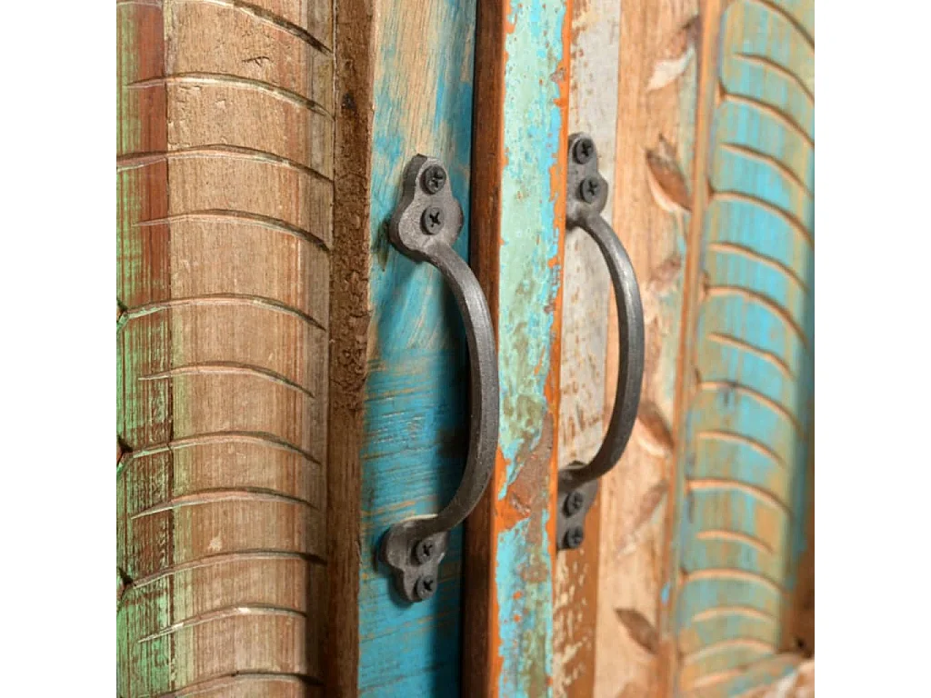 Ensemble meuble sous vasque et miroir en bois massif recyclé